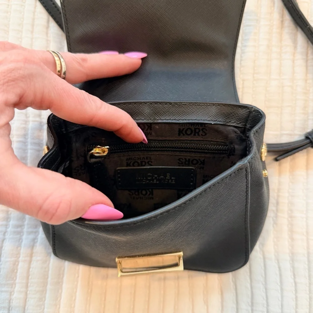 Michael Kors Black Saffiano Leather Bridgette Crossbody Mini Bag Removable Strap